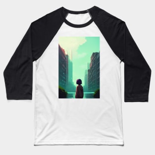 Cool Anime Girl in Streets Lofi Scenario Landscape Baseball T-Shirt